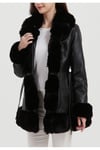 Manteau Mi Long Avec Fourrure Noir Femme