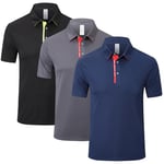 ZENGVEE 3 Pack Men's Polo Shirts Short Sleeve Quick Dry Breathable Golf Polo Shirt for Men Adult UK Outdoor Sport Casual Work Golf Tennis Tops Classic Polo Collared T-Shirts（0509-Black Grey Navy-M）