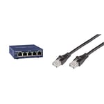 Netgear GS105GE Switch Ethernet Gigabit Métal 5 Ports, Non Manageable & Amazon Basics Câble réseau Ethernet RJ45 catégorie 6-1,5 m - 5 câbles
