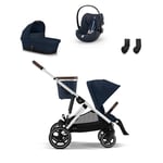 cybex GOLD Silver Ocean Ocean i-Size Ocean Gazelle S barnevognsett Blå inkl. Gazelle S Cot Blue liggedel, Cloud G bilbarnestol Plus Blue Plus og Gazelle S adapter