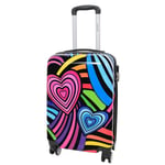 Cabin Size Hand Luggage Hearts Print 4 Wheel Suitcase Hard Shell Travel Bags