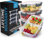 Zulay Kitchen 5 Pack Leak-Proof Glass Food Storage Containers 36 oz Capacity