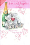 Happy Anniversary Card - Son and Daughter In Law - Cute Bears Champagne Hearts