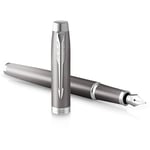 Parker Stylo plume IM Writing Rituals, Gris avec dégradé, Finitions chrome, Plume moyenne, Encre bleue, Coffret cadeau