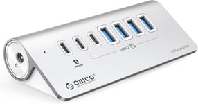 Hub USB,Hub USB C 3.2 Gen 2 alimenté à 7 Ports 10 Gbit/s avec 4 USB C,2 USB A,PD 60 W,Adaptateur d'alimentation 24V/3A,répartiteur USB en Aluminium avec 1m câble pour Macbook,Macbook Pro(Q896)