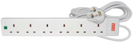 Mercury 6 gang 13A extension lead with surge protection, 5.0m