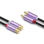 J&D RCA Cable, Gold Plated 2 RCA Male to Female Extension Cable Purple Shell Heavy Duty 2 RCA Stereo Audio Extension Cable, 6 M