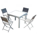 Concept-usine - Table de jardin extensible en alu 8 pers + 4 chaises molvina - grey