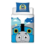 Character World Thomas & Friend Offical Childs Toddler Cot Bed Duvet Cover | Peekaboo Thomas the Tank Engine Reversible 2 Sided bedding with Matching Pillowcase, Polycotton, Blue