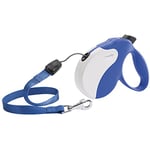 Ferplast Laisse Chien Enrouleur Amigo Medium, Laisse pour Chiens de Taille Moyenne jusqu'à 25 Kg. Cordon Extensible Max 5 m. Bouton de Verrouillage et de déverrouillage Unique, Bleu, Couvercle Blanc