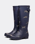 Joules Womens Welly Print Adjustable Tall Wellington Boots - Navy - Size UK 4