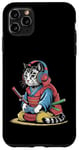 Coque pour iPhone 11 Pro Max Japon Kawaii Cat Samurai Casque Casque Manette de Jeu Vidéo