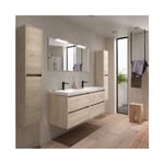 Caesaroo - Meuble de salle de bain suspendu en bois naturel 140 cm avec vasque intégré - Nova - 140 cm Avec double colonne