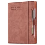 Academic Diary 2025 A5 Day Per Page, Daily Planner 2025,2025 Diary from Jan 2025 to Dec 2025,12 Months Agenda,Daily Diary with Hard Cover, Pen,Pen Loop, Stickers (Pink)