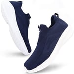 Giniros Hommes Femmes Chaussures Slip on Sneakers Chaussure sans Lacets de Course Baskets Fitness Running Chaussures de Respirante Chaussures de Tennis - Confortables et Légères, Bleu 40EU