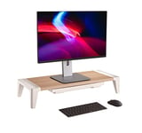 Properav Universal Computer Monitor Desk Riser Stand with Drawer Storage for PC TV Laptop - Wood Effect