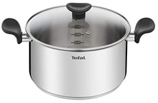 Tefal Faitout 24 cm (5 L) + couvercle verre, Induction, Acier inoxydable haute qualité, Garantie 10 ans, Livre recette, Primary E3084604