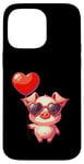 Coque pour iPhone 14 Pro Max Saint Valentin Amour Porcinet Cœur Amoureux Ballon Lunettes de soleil