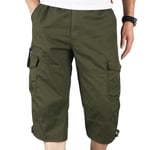 Herr 3/4 Lång Längd Elastiska Shorts Midja Cargo Combat Tre Kvarts Byxor Army Green 3XL