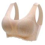 ADICOM Plus Size Women Wireless Lace Sleep Bra, No Steel Ring Latex Gather Comfort Bra Beige XXL