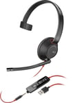 POLY Blackwire 5210 Monaural USB-A Headset Hodesett Koblet med ledninger (ikke trådløs) Hodebånd Samtaler/musikk USB Type-A Sort