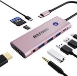 Hub Usb C,9-1 Usb C Hub,Adaptateur Macbook Air Avec Hdmi 4K@60Hz,100W Pd,Lecteur De Cartes Sd/Tf,Port De Données Usb 3.0/C Et Port Audio Pour Dell,Lenovo,Hp Laptops(Pink)