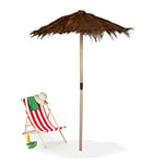 Relaxdays Parasol Style Hawaii, fabriqué Main, HxD: 250x160 cm, Sapin et Fibres Palmier, résiste aux intempéries, Marron