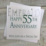 White Cotton Cards "Émeraude Happy 55ème Anniversaire avec Love on a Special Day Carte Faite à la Main