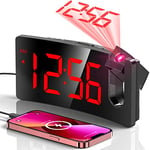 GOLOZA Projection Alarm Clocks Bedside, Digital Clock with 180° Projector, 3-Level Brightness Dimmer, LED Display, USB Charger, Progressive Volume, 9mins Snooze, Digital Alarm Clock for Bedroom