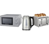 HAMILTON BEACH Rise Polished HBKTMP Solo Microwave, Electric Kettle & 4-Slice Toaster Bundle - Silver, Silver/Grey