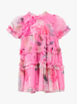 Angel & Rocket Baby Eleanor Floral Print Ruffle Mesh Dress & Bloomer Set, Pink