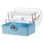 BoîTe de Rangement en Plastique avec Plateau Pliable à 3 Niveaux, Organisateur D'Outils, Conteneur Portable Verrouillable, 29 x 16 x 15,7 Cm, Bleu