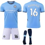 Manchester City Hemma Barn & Vuxen Fotbollströja Kit med Strumpor 2024-2025 No.16 RODRIGO No.16 RODRIGO S