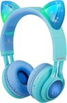 Casque Bluetooth Sans Fil En Forme D'Oreilles De Chat Pour Enfant Avec Microphone, Volume Limité À 85 Db, Lumineux, Pour Iphone/Ipad/Ordinateur Portable/Pc/Tv - Ct-7S Blue&G[CAS313330]