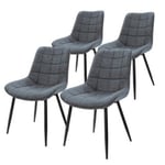 Lot de 4 chaises salle à manger salon anthracite simili PU pieds en acier noir