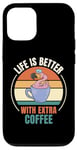 Coque pour iPhone 12/12 Pro Café flamant rose vintage La vie est meilleure avec du café supplémentaire