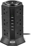 Tower Extension Lead, BEVA Multi Plug Socket 12 Way Outlet Surge Protector Powe