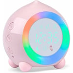 Réveil Enfant Lumineux LED Numerique Lampe Réveil Veilleuse Fille Garçons Jour Nuit Enfant Volume Réglable Snooze Réveil en USB Charge-Rose-Fei Yu