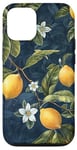 Coque pour iPhone 13 Motif citron bleu marine, motif agrumes, imprimé fruits