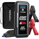 TOPDON Booster Batterie, JS2000 Demarreur de Batterie Voiture 2000A/16000mAh Jump Starter pour Moteurs Diesel Jusqu'à 8L et 6L, câbles de démarrage, Charge Rapide USB et Lampe de Poche LED intégrée