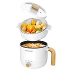 Audecook Hot Pot électrique avec Cuiseur à Vapeur, 1.5L Portable PoêLe Multifonction, Parfait Pour Nouilles/PâTes/œUfs/Soupe/Steak (Blanc)