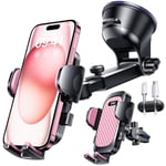 YRU Car Phone Holder 2024 BEST【80 LBS Strongest Suction & Military-Grade】 Universal Mobile Phone Mount Cradle Windscreen Dashboard Vent Automobile Van Stand for iPhone 16 15 14 Samsung, Pink