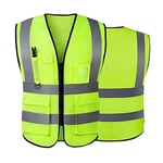 Hi Vis Vests for Women Men High Visibility Reflective Safety Security Vest with Pockets Zipper Front Meets ANSI/ISEA Standards（6X-Large,Green(mesh))