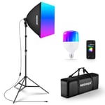 NEEWER Kit d'éclairage Softbox RGB avec Contrôle par App et 9 Modes d'Effet, Ampoule LED 24W CRI93+ TLCI98+, Douille en Porcelaine E27, Softbox 24", pour éclairage de Photographie en Studio, NK800