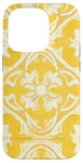 Coque pour iPhone 14 Pro Carrelage floral jaune avec détails ornementaux