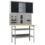 Etabli 120 cm avec 3 panneaux muraux et 1 armoire atelier table de travail gris noir Helloshop26 02_0003659