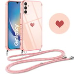 Vauki Coque pour Samsung Galaxy A34 5G avec Cordon, Silicone Motif Coeur d'amour Mignon Étui Bumper Protection de Collier Lanyard avec Chaîne Case pour Samsung A34 5G 6.6 Pouces, Bandoulière-Rose