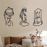 Photect Lot de 3 décorations murales en métal abstrait minimaliste femme – Art mural moderne à ligne unique pour chambre à coucher, cuisine, salle de bain, salon (noir, vivant)