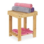 relaxdays Tabouret de Salle de Bain Solide en Bambou, Repose-Pieds, Jusqu’à 100 kg, H x L x P 33,5 x 25 x 31 cm, Nature