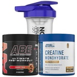 Applied Nutrition Bundle ABE Pre Workout 375g + Creatine 250g + 700ml Protein Shaker | All Black Everything Pre Workout Powder, Energy & Performance with Creatine, Beta Alanine (Cherry Cola)